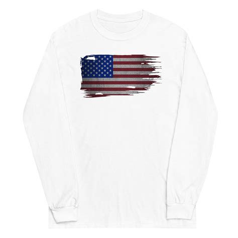 Distressed American Flag Long Sleeve T Shirt Aggressive Thread