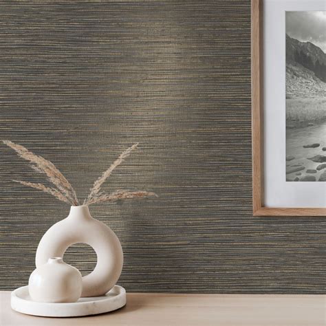 Grasscloth By Albany Charcoal Gold Wallpaper Wallpaper Direct