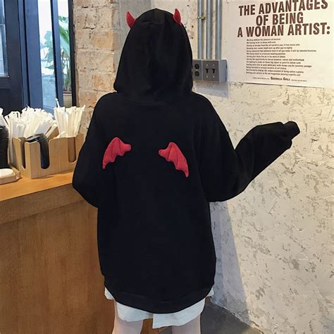 Devil Horns And Wings Hoodie Oversizes Hooded Sweatshirt Etsy