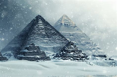 Ancient Pyramids in Snow, Egypt Pyramid in Winter, Global Cooling, Climate Change, Ice Age Stock ...