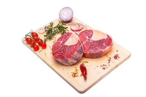 Premium Photo Raw Meat Veal Ossobuco Beef On The Bone On A Wooden