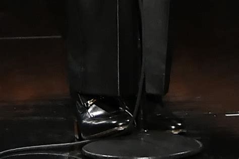 Harry Styles Wears Leather Suit Heeled Loafers And Boa At 2021 Grammys Footwear News