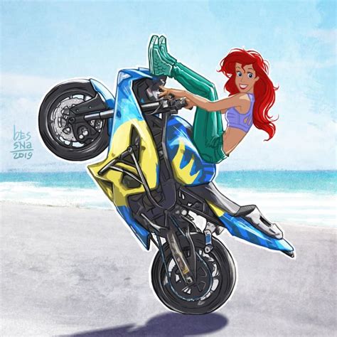 Motorcycle Riding Disney Princesses Anime Motorcycle Disney Fan Art