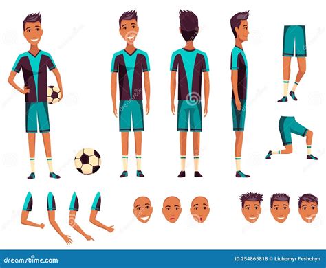 Soccer Player Creation Set Cartoon Male Football Character Stock