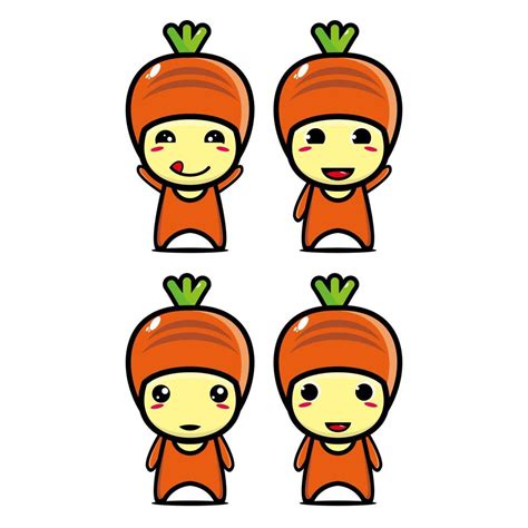 Set Collection Of Cute Carrot Mascot Design Character Isolated On A White Background Cute