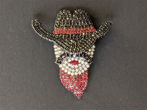 Large Vintage Figural Rhinestone Cowboy Brooch Encrusted With