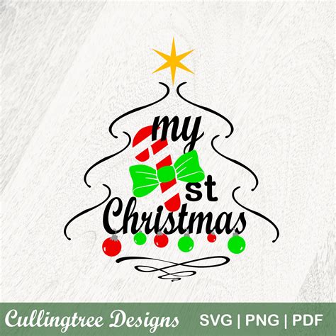 My First Christmas Design With Ornaments Star And Christmas Tree Svg