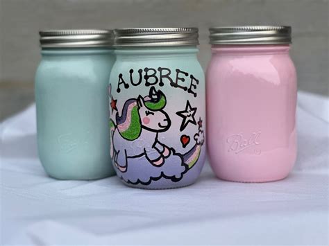 Unicorn Mason Jars Hand Drawn Picture Personalized With Name Etsy