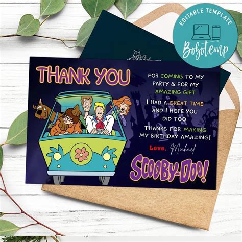 Scooby Doo Thank You Card Customizable Template Diy Bobotemp