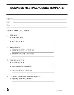 Free Business Meeting Agenda Template - PDF | Word – eForms