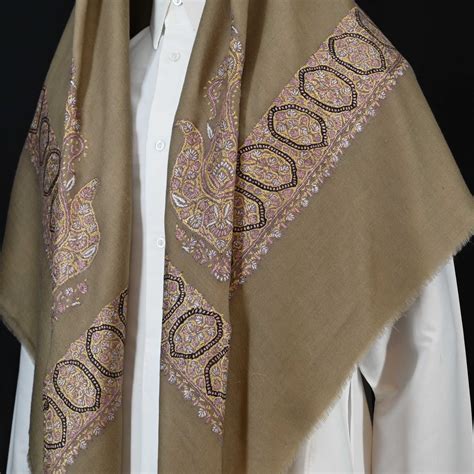 Contemporary edition Kashmiri shawl with Floral pattern Brown Base Hand ...