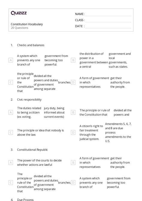 50 The Constitution Amendments Worksheets For 4th Grade On Quizizz