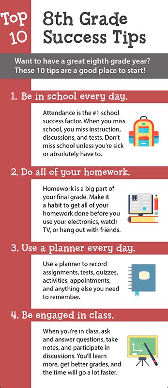 Top 10 8th Grade Success Tips 8th Grade Tips School Study Tips