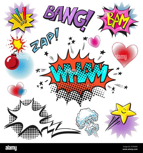 Vector Vintage Pop Art Comic Speech And Explosion Bubble Set With