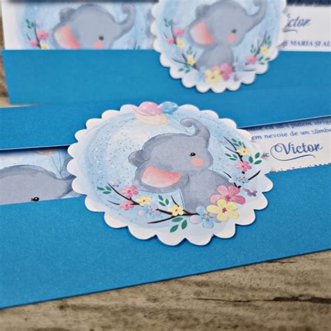 Invitatie De Botez Eleganta Albastra Cu Elefant Cod