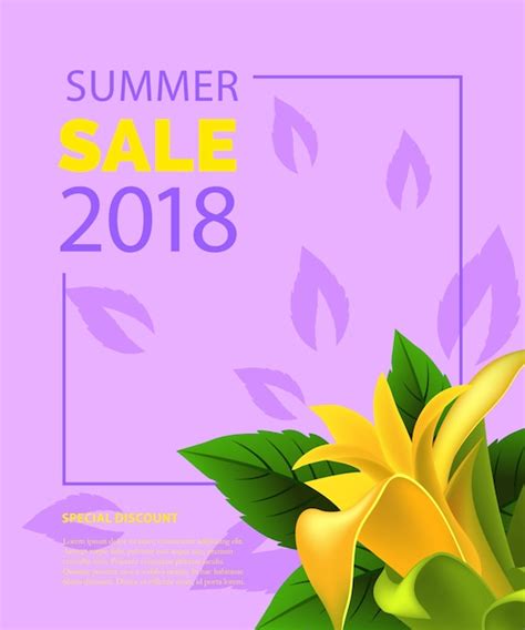 Letras De Venta De Verano En Marco Con Flor Amarilla Oferta De Verano