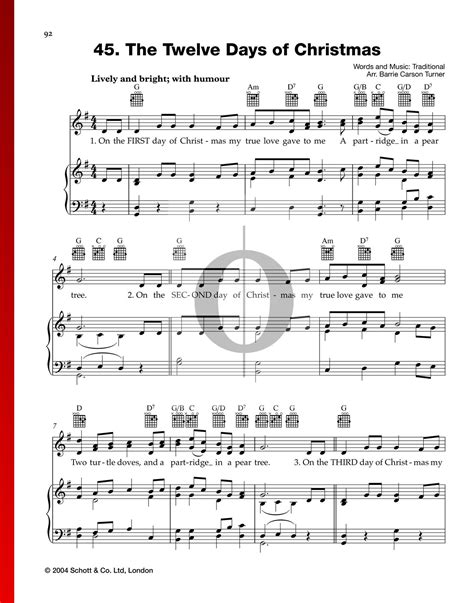 The Twelve Days Of Christmas (Anonymous) Piano Sheet Music - OKTAV