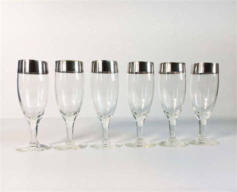 Dorothy Thorpe Juice Glasses Vintage Set Of 6 Silver Band Barware Mad Men Cocktail Champagne