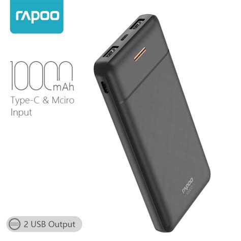 Rapoo S1005 10000mAh Powerbank Li Polymer Dual Output Fast Charge Slim