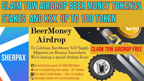 Claim Tow Airdrop Beer Money Token 25 Stakes And Ksx Up To 100 Token