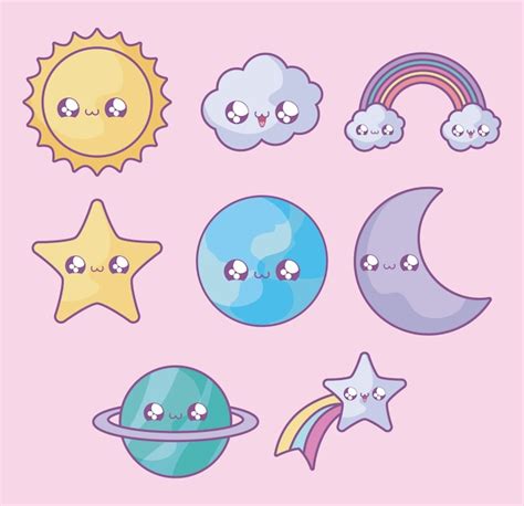 Conjunto De Estrellas Lindas Con Iconos Estilo Kawaii Vector Premium