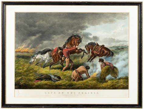 Currier And Ives Colored Print Life On The Prairie The Trappers De