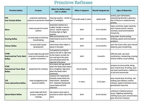 Newborn Reflexes Chart