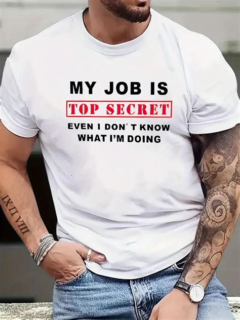 Men S Job Top Secret Print Short Sleeve T Shirts Comfy Temu Canada