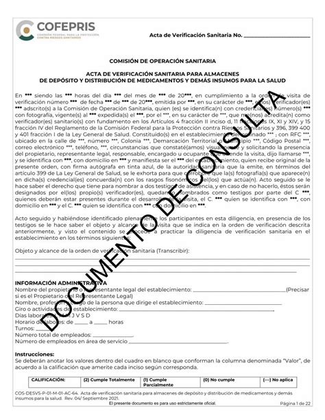 Pdf Acta De Verificaci N Sanitaria No Comisi N De Operaci N