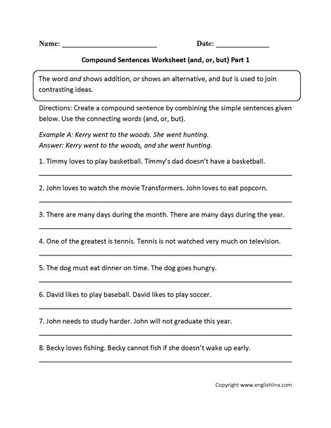 Simple And Compound Sentences Worksheet Simple And Compound