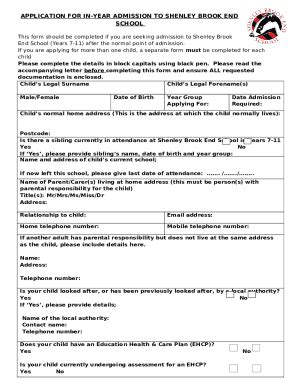 Shenley Brook End School Admissions Appeals Doc Template PdfFiller