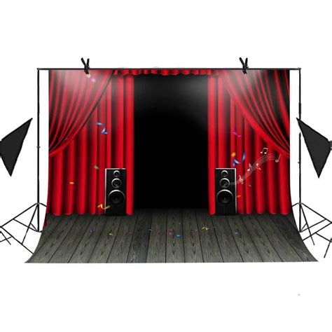 MOHome 7x5ft Concert Stage Karaoke Backdrop Red Curtain Acoustics Wood Floor Picture Birthday ...