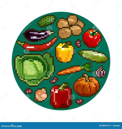 Pixel Art Vegetables Icon 32x32 Pixels Vector Illustration