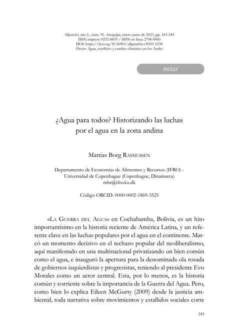 Pdf Agua Para Todos Historizando Las Luchas Por El Agua En La Zona