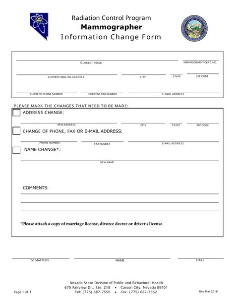 Nevada Mammographer Information Change Form Radiation Control Program