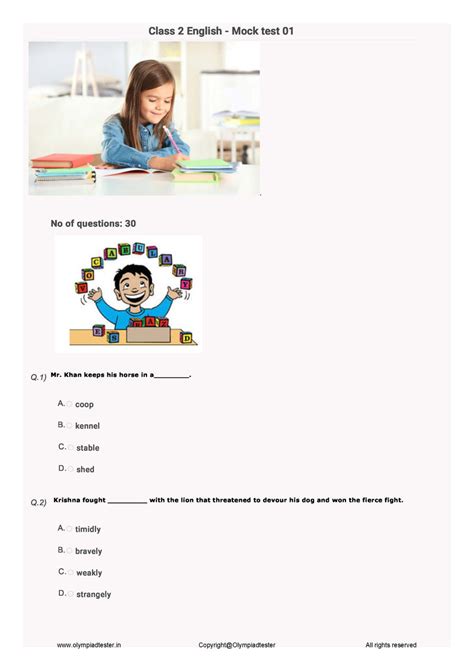 Class 2 Ieo Sample Mock Test Paper Pdf Olympiad Tester