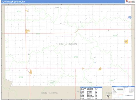 Hutchinson County South Dakota Zip Code Wall Map