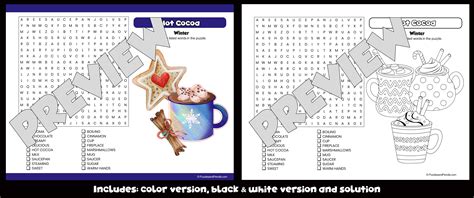 Hot Cocoa Word Search Puzzle Activity Page Winter Wordsearch