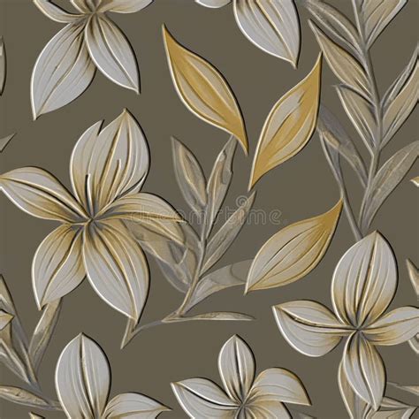 Tropical Flowers Textured 3d Seamless Pattern Floral Embossed Leafy