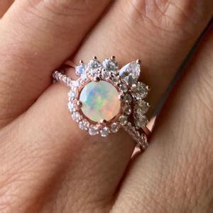 Opal Engagement Vintage Ring Set Halo Opal Promise Ring With Band Round