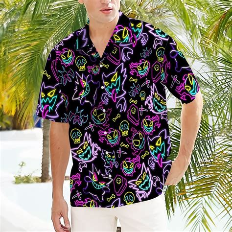 Gengar Ghost Hawaiian Shirt Button Up Shirt Gengar Ghost Birthday Shirt