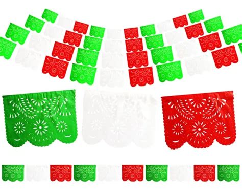 Papel Picado Tricolor Dia De La Bandera Fiesta Mexicana 50m