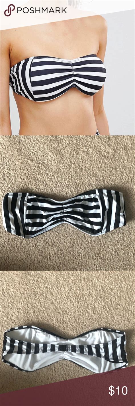 Missguided Black White Striped Bandeau Bikini Top Bikini Fashion