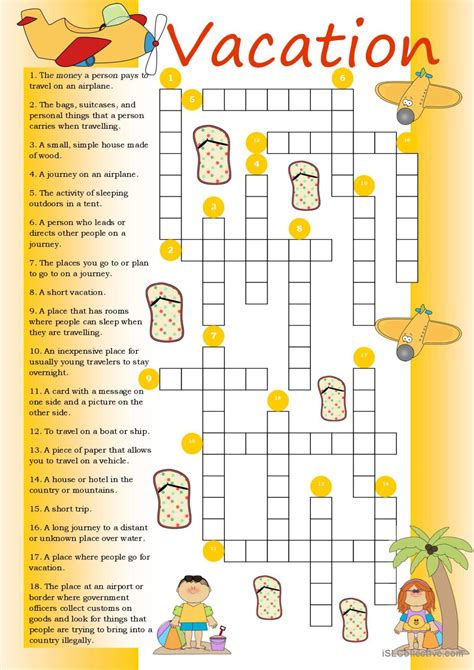 Crossword Vacation General Gramma English ESL Worksheets Pdf Doc