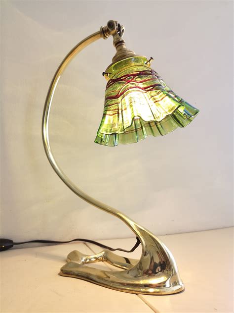 Bronze Swan Collar Lamp Art Deco Art Nouveau Loetz Crystal Tulip Etsy