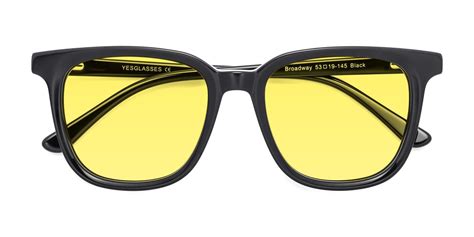 Black Oversized Acetate Trapezoid Tinted Sunglasses with Medium Yellow ...