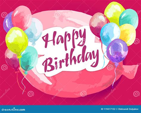 Happy Birthday Card With Balloons Stock Vector Illustration Of