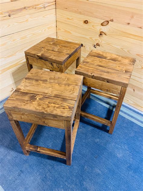 Rustic Farmhouse Counter Height Stools, Provincial Brown Stain, Wooden Bar Stool Set For Kitchen ...