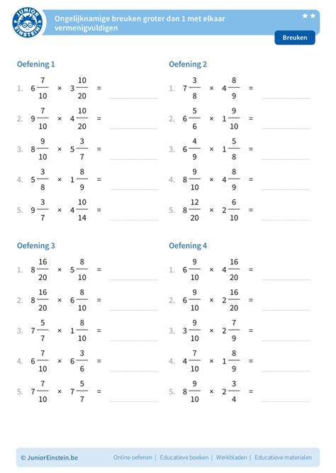 Oefenbladen Breuken Vermenigvuldigen