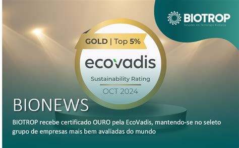 BIOTROP Recebe Certificado OURO Pela EcoVadis Mantendo Se No Seleto